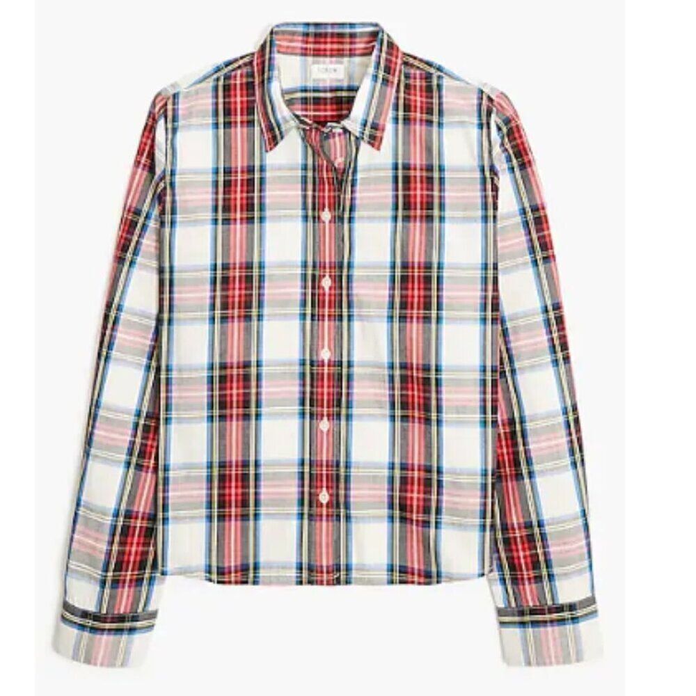 J Crew Women's Shirt Plus Size Plaid Tartan Size 2XL Cotton Button Front Red $89